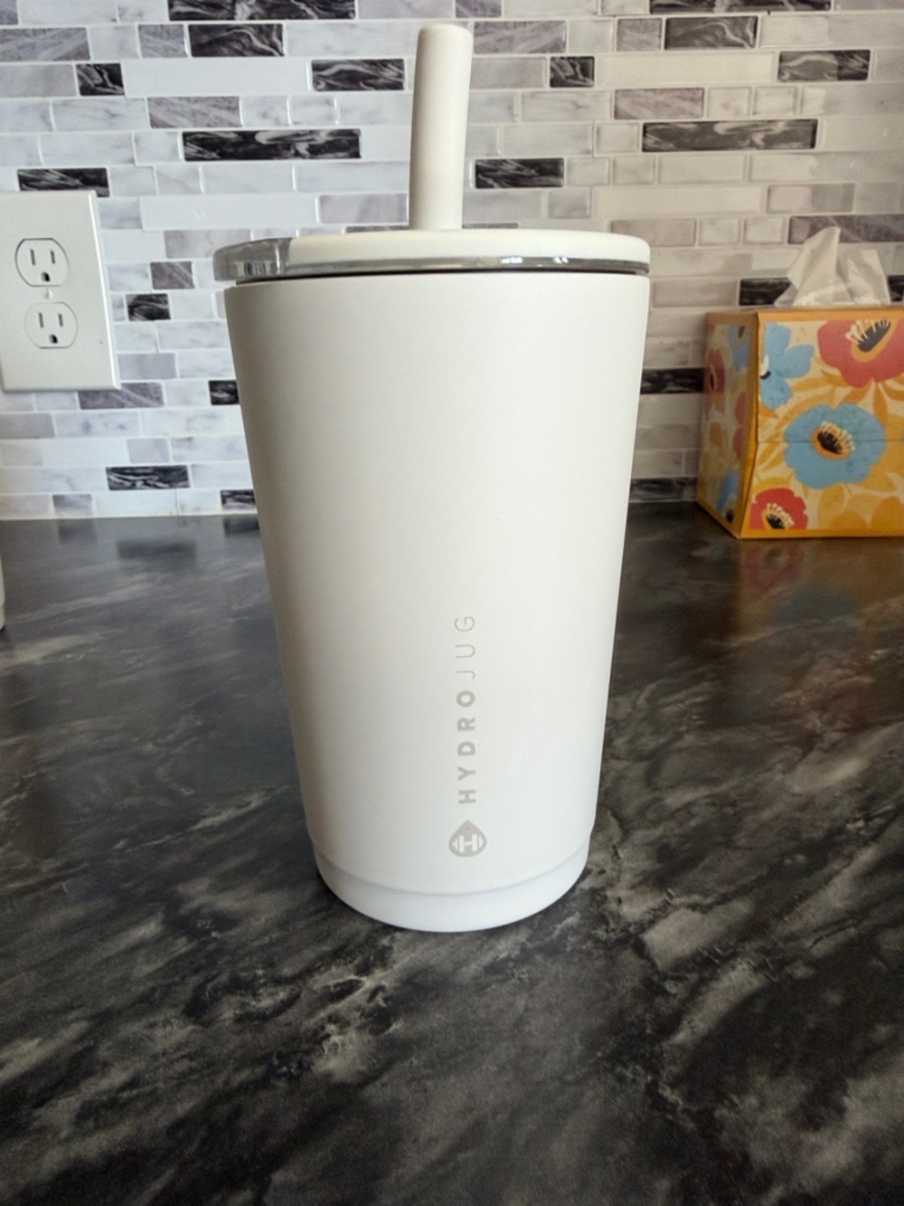 14oz HydroJug White Insulated Tumbler with Matching Straw and Lid